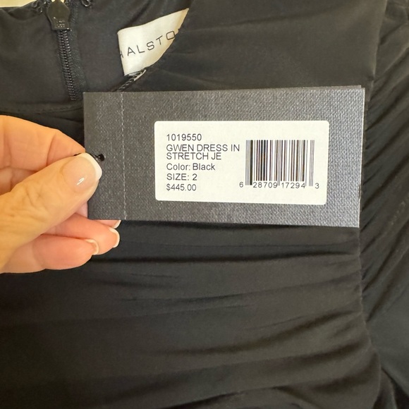 Halston Gwen Black Ruched Stretch Jersey Bodycon Long Sleeve Dress SZ 4 NWT - Picture 4 of 10